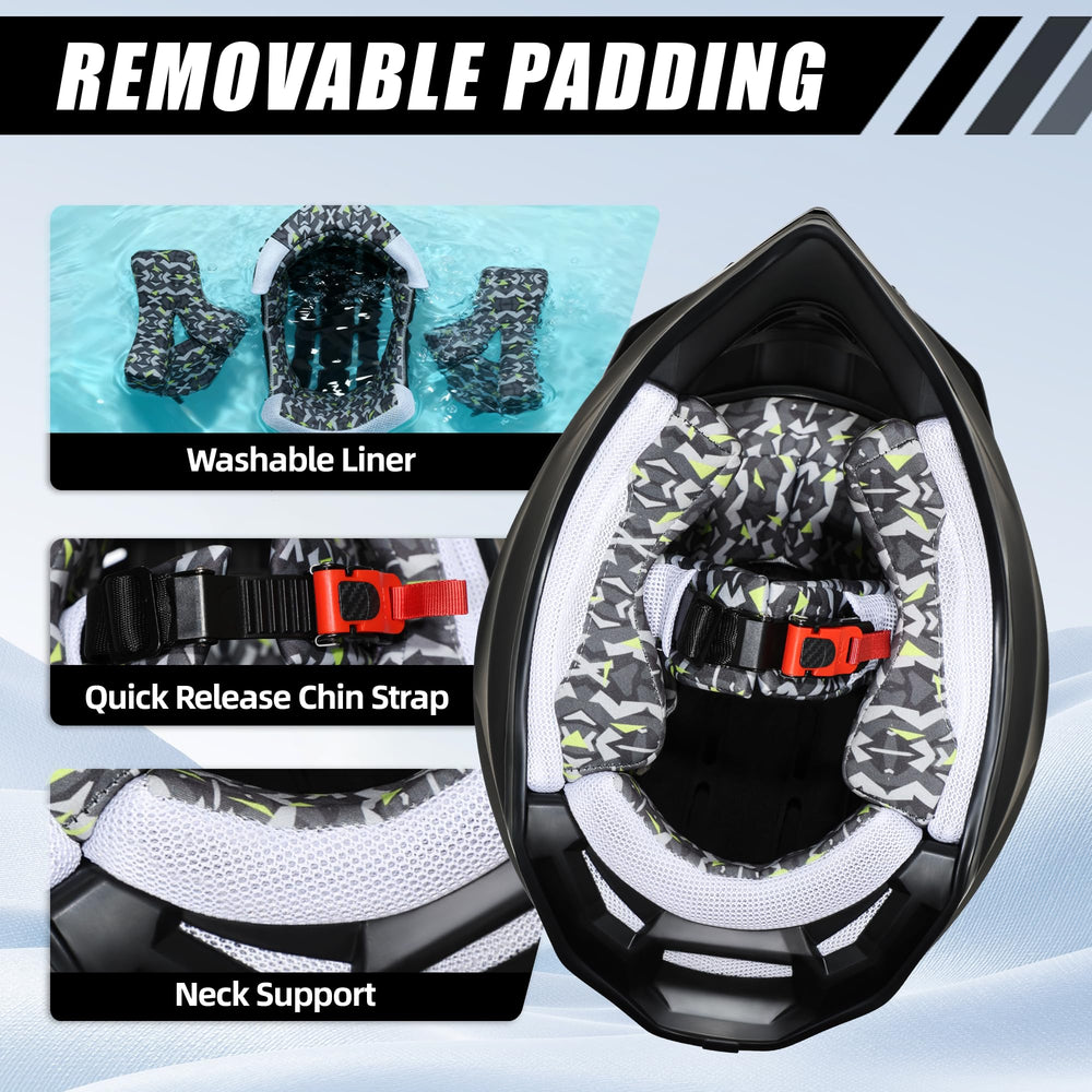 Roozo Youth Dirt Bike Helmet rear view with visible padding and ventilation