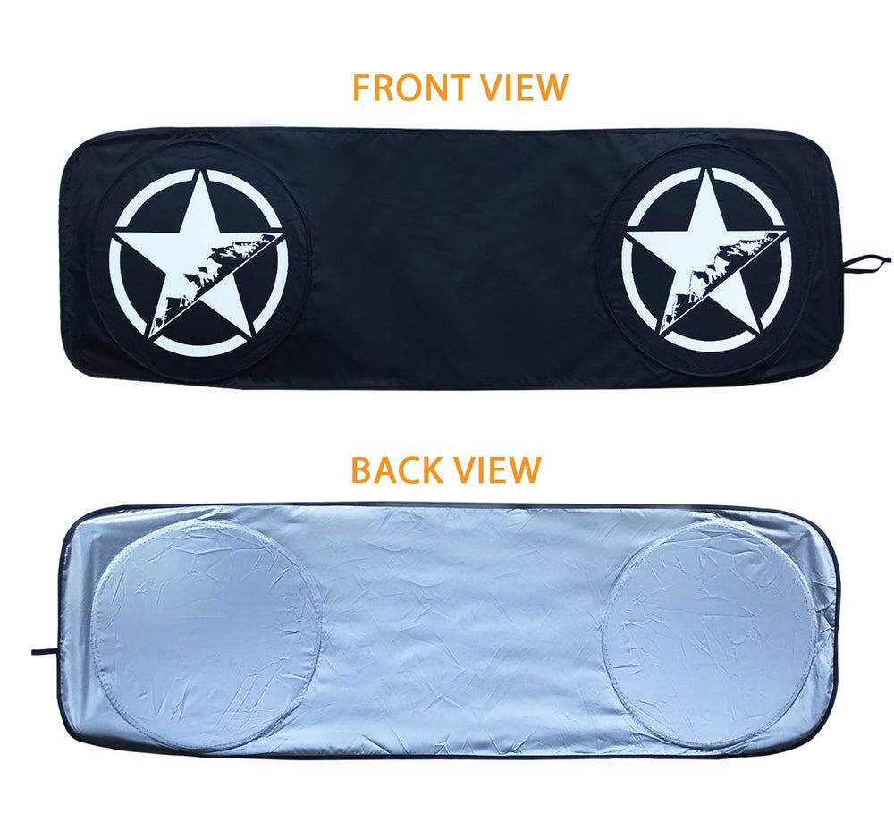 Sunshade offers UV protection for dashboard, seats, and trim.