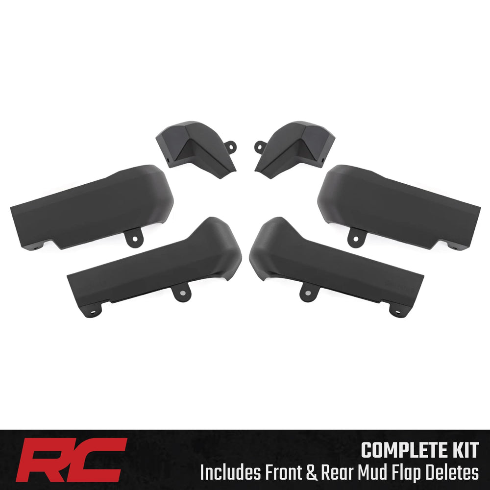 Rough Country mud flap delete kit includes hardware and templates for simple at-home install.