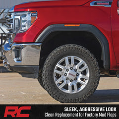 Rough Country mud flap delete rear Sierra 2500HD installed for a seamless rear finish and extra clearance.
