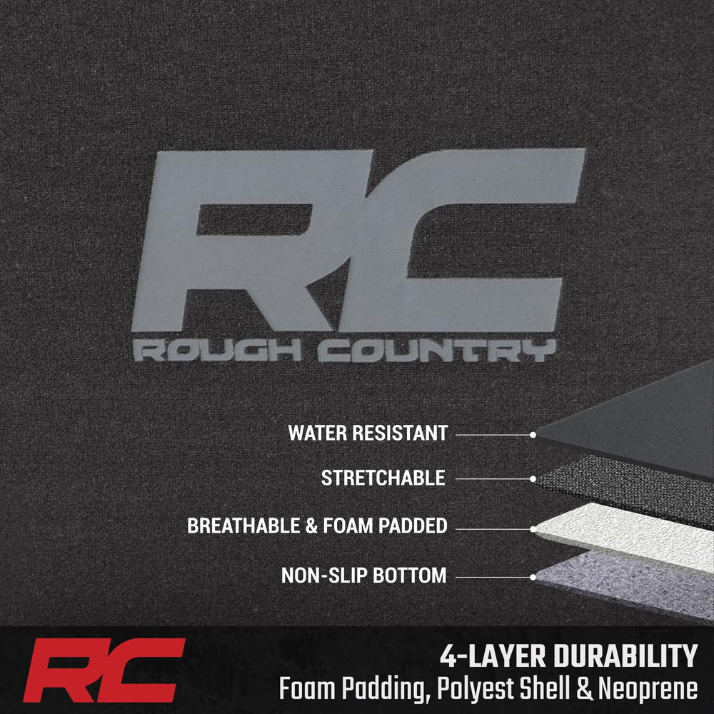 Rough Country neoprene seat covers fit guide highlighting snug installation