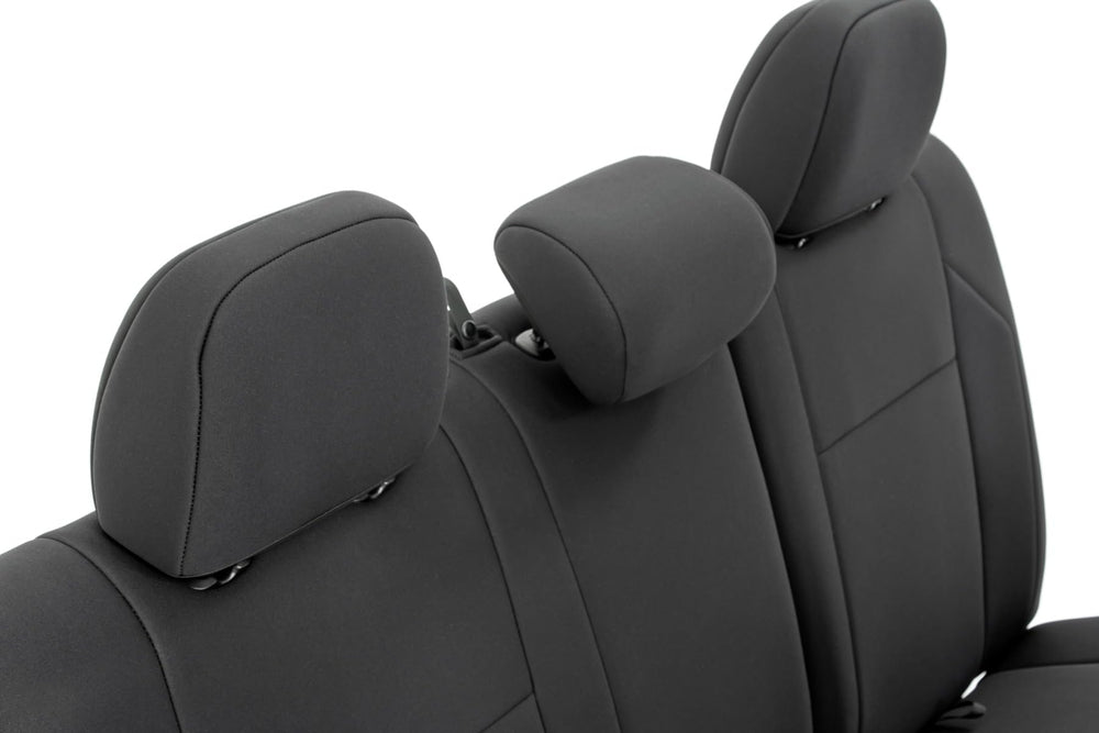 Rough Country waterproof neoprene seat covers protect upholstery from stains and spills.
