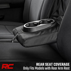 Water-resistance test on Rough Country seat covers demonstrating protection from splashes.