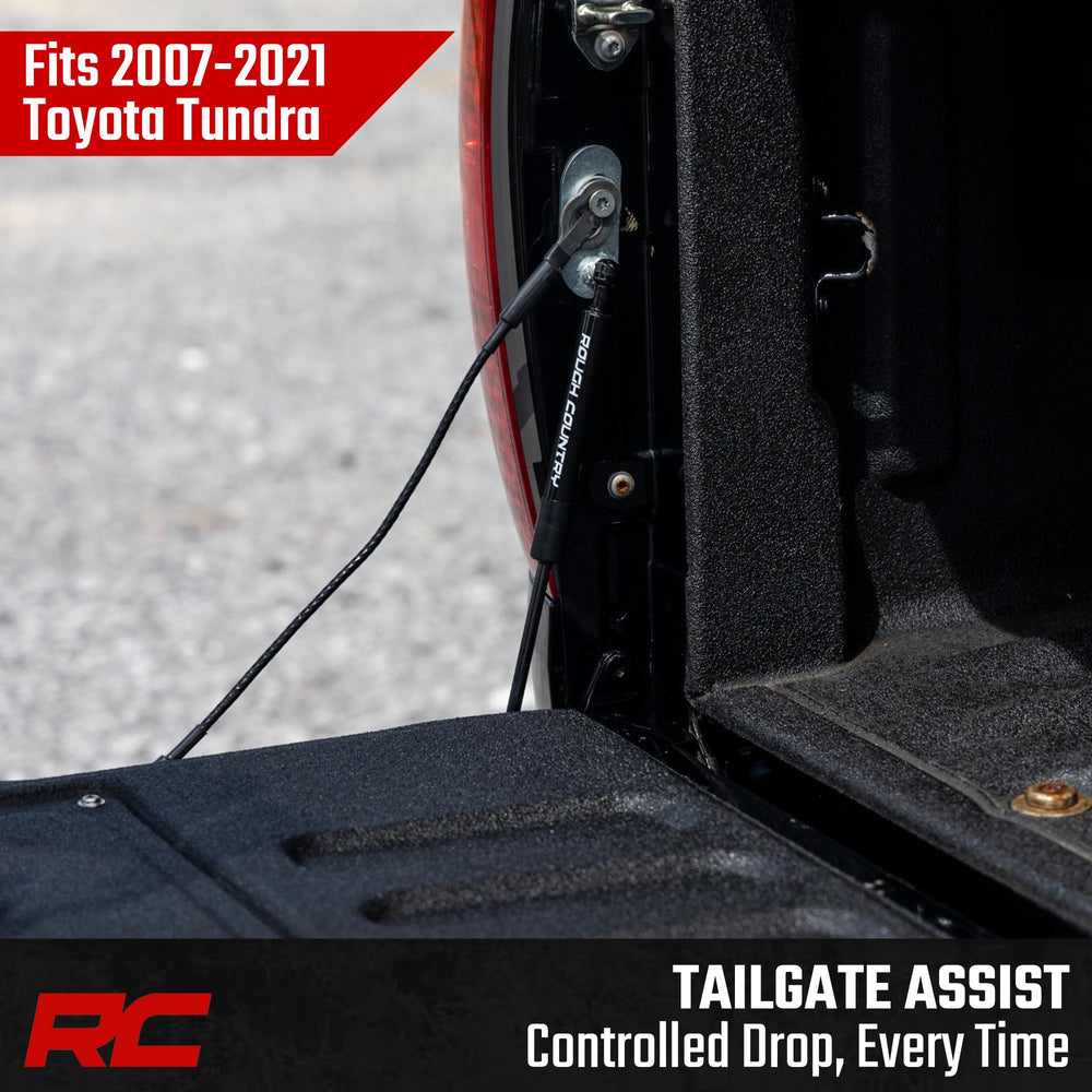 Rough Country tailgate assist installed on Toyota Tundra in use