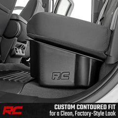 Rough Country under-seat storage uses durable thermoplastic to withstand daily truck use.
