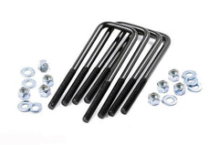 Rough Country universal square U-bolt kit for 2.5-inch axle tubes with 9/16-inch threads secures leaf springs.