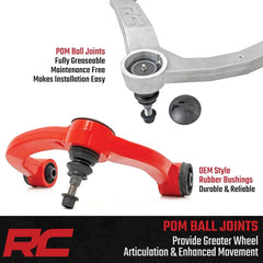 Bolt-on installation of Rough Country upper control arm shown for quick at-home fit.