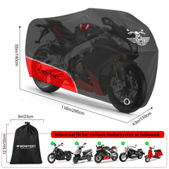 ROWYEET motorcycle cover with night reflective design improves visibility after dark.