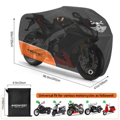 ROWYEET motorcycle cover universal-fit design fits most bikes securely, reducing wind lift