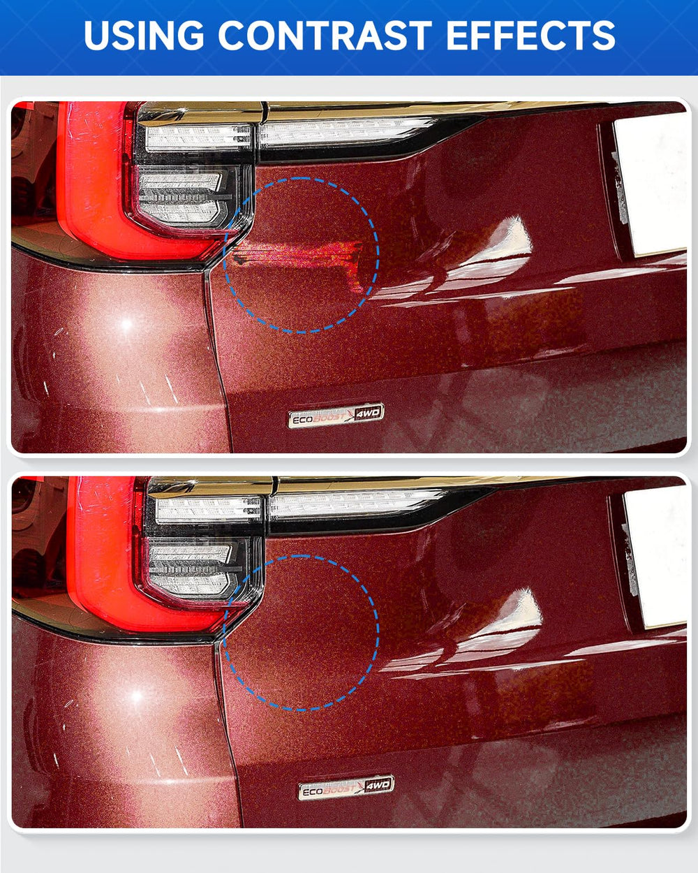 RSACET scratch repair finish blending with surrounding Ford paint.