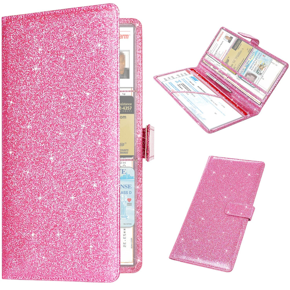 RSAquar car reg holder with embossed pink glitter leather cover, stylish and durable.