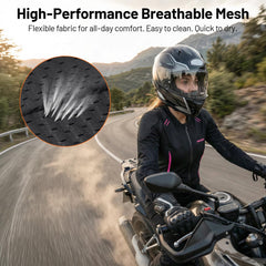 RSYSO armored mesh jacket in motion showing quick-dry fabric performance.