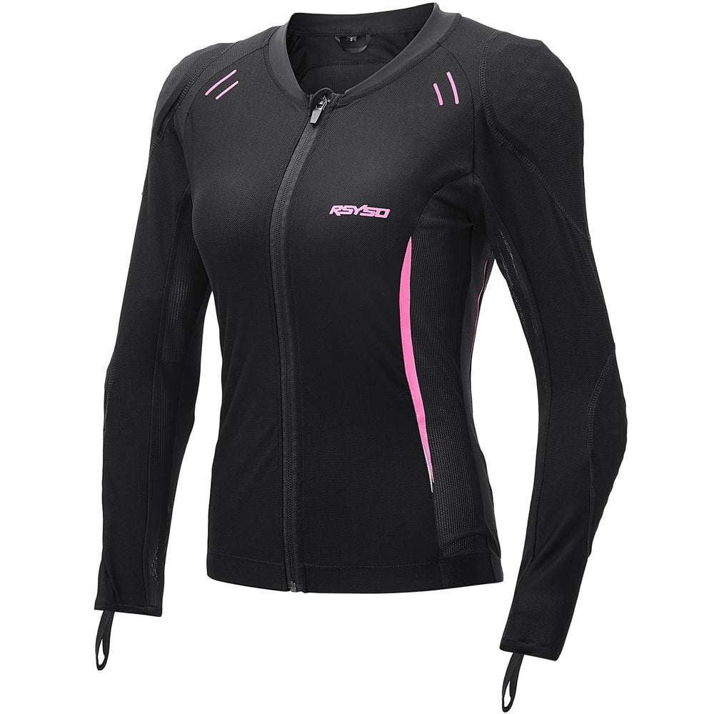 RSYSO mesh jacket front view highlighting breathable construction for warm-weather riding.