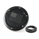 RT-TCZ fuel filler door closeup shows corrosion-resistant aluminum cover for Wrangler JK