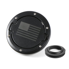 RT-TCZ fuel filler door closeup shows corrosion-resistant aluminum cover for Wrangler JK