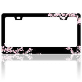 RTINRAN Cherry Blossoms license frame with pink flowers enhances car appearance.