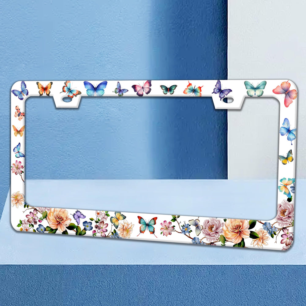 RTINRAN colorful butterflies license frame enhances car style and visibility.