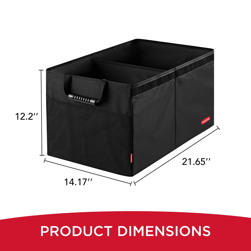 Rubbermaid car organizer with cover protects belongings from dust and debris.