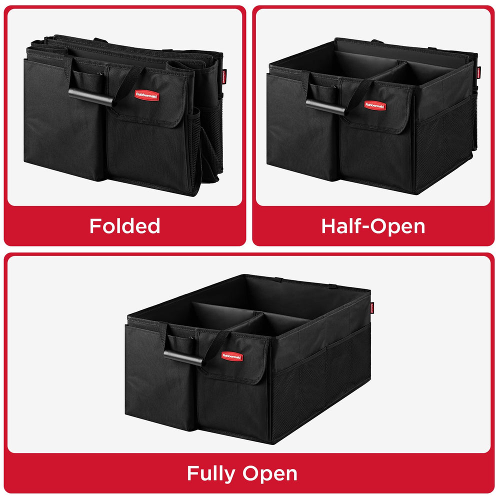 Rubbermaid SUV-van compatible organizer keeps gear organized on family trips.