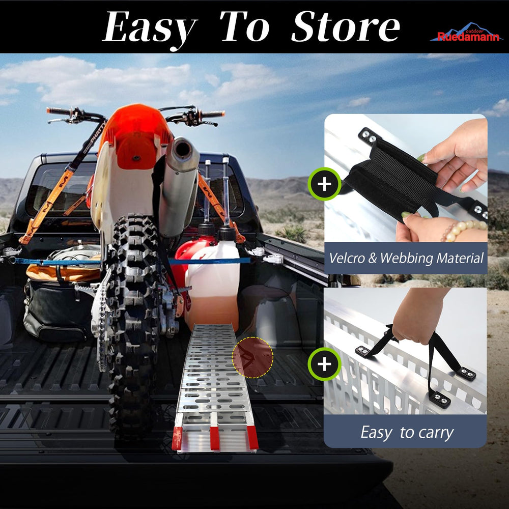 Ruedamann load straps included help secure ramp during transport.