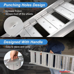 Ruedamann ramps feature punched holes to scrape mud and improve traction.
