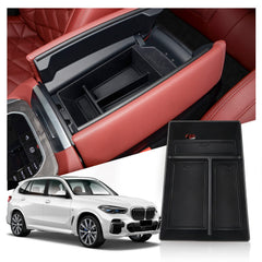Ruiya center console organizer tray for BMW X5/X6/X7 keeps essentials neatly at hand.