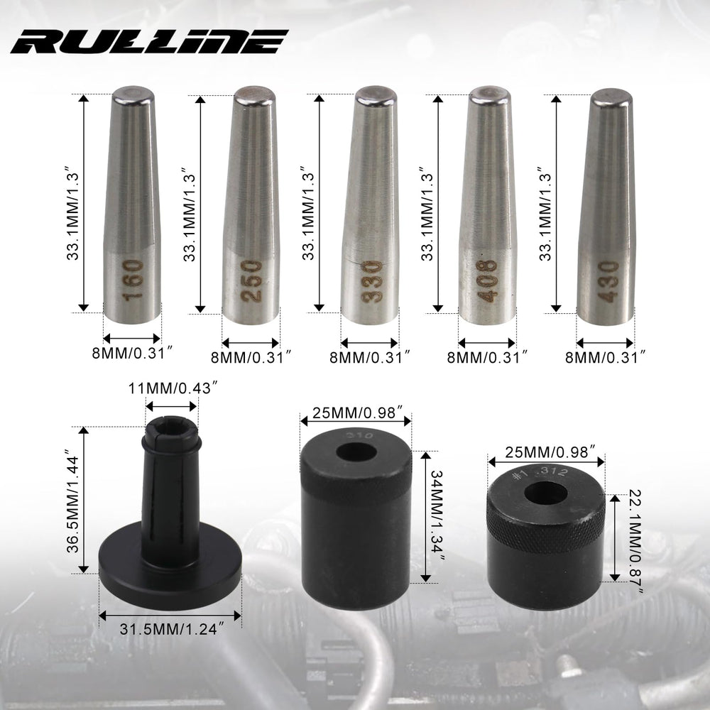 RULLINE 34720 injector seal installer kit side view with full tool set