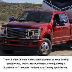 RULLINE towing setup with safety chains enhances roadside security.