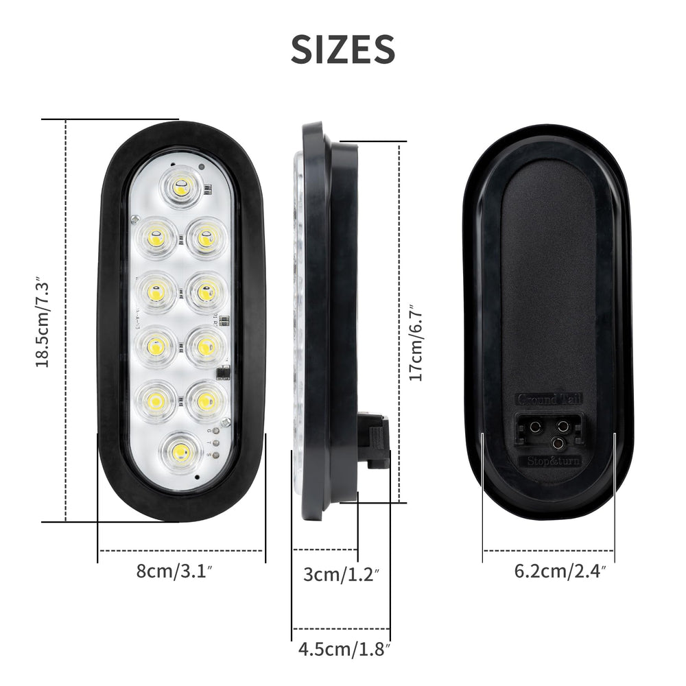 RUNBAITOO oval LED tail light rear view showing IP67 waterproof seal