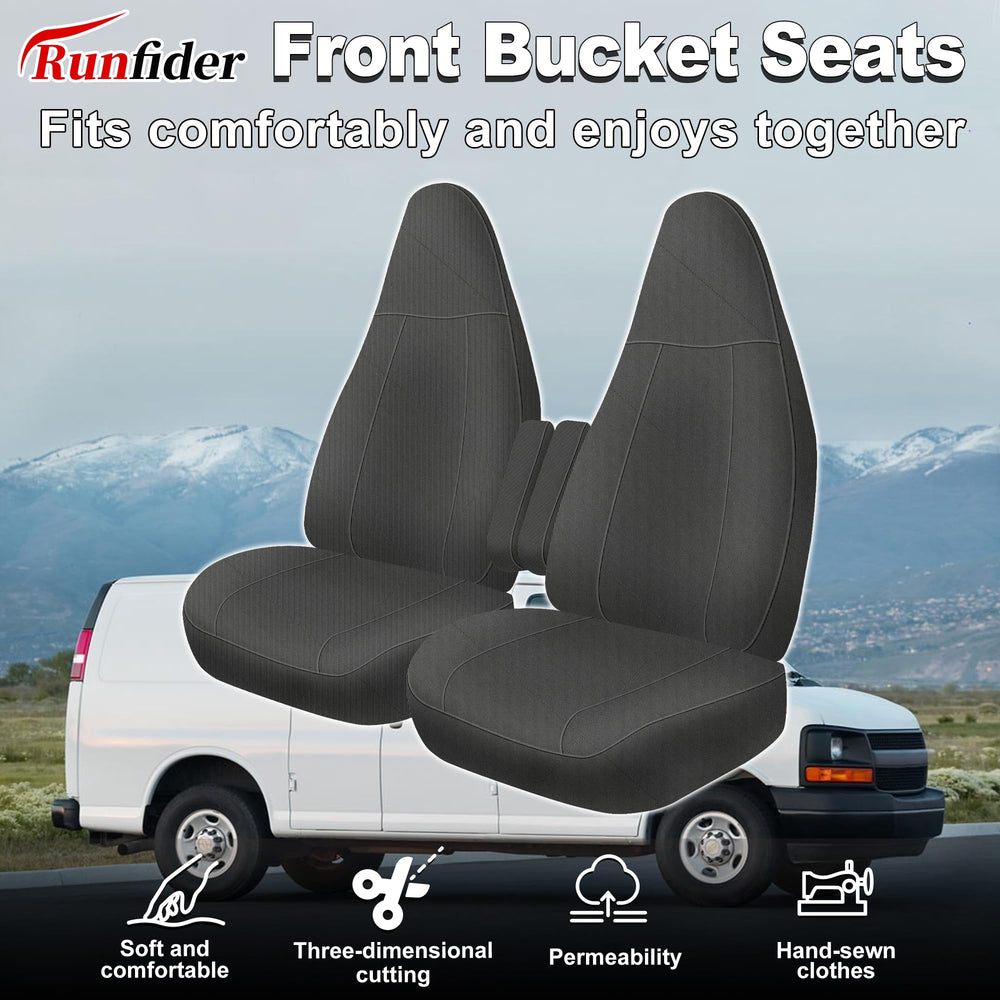 Durable 600D Oxford fabric texture on Runfider Chevy Express seat cover.