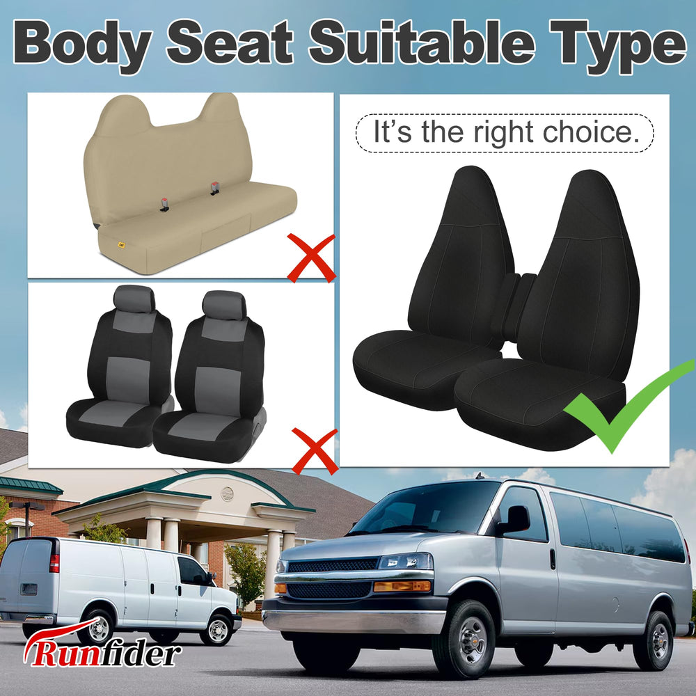 Black Runfider seat cover for Chevy Express suits daily use.