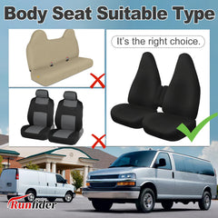 Black Runfider seat cover for Chevy Express suits daily use.