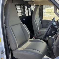 Runfider custom 600D seat cover for Chevy Express front bucket seats with grab-open design.