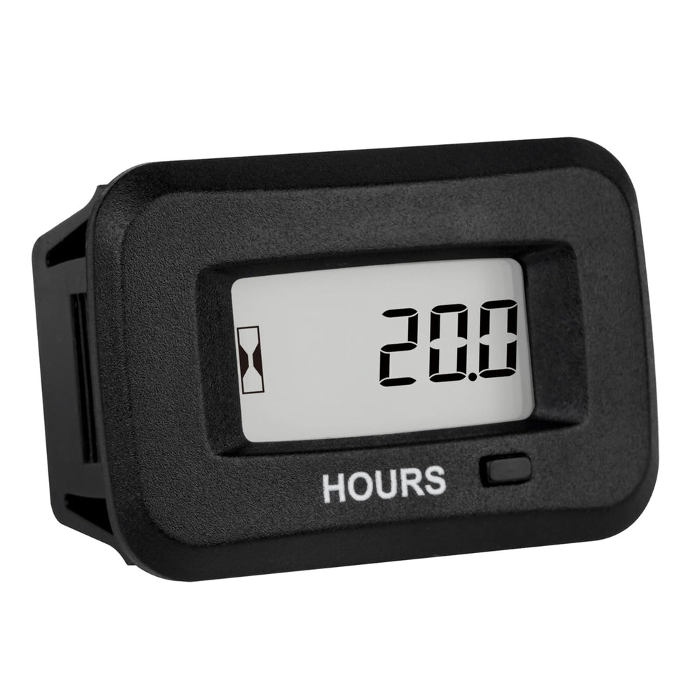 Runleader digital LCD hour meter front view tracks runtime reliably for outdoor equipment.