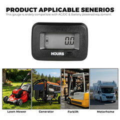 Runleader hour meter oil-change reminder helps maintenance planning.