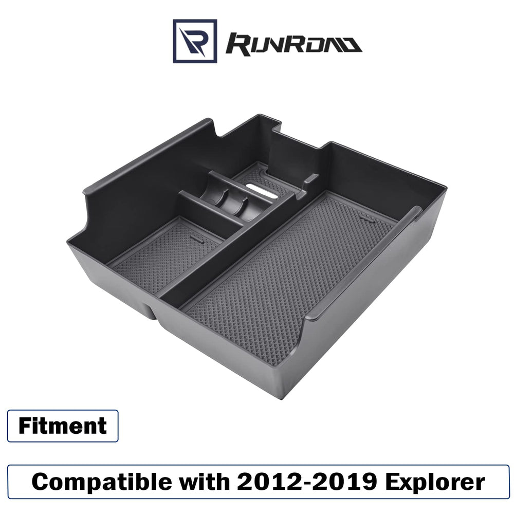 RUNROAD armrest storage tray with soft liner keeps items from sliding.