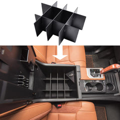 RunRoad center console divider installed in Toyota Tundra for organized storage.