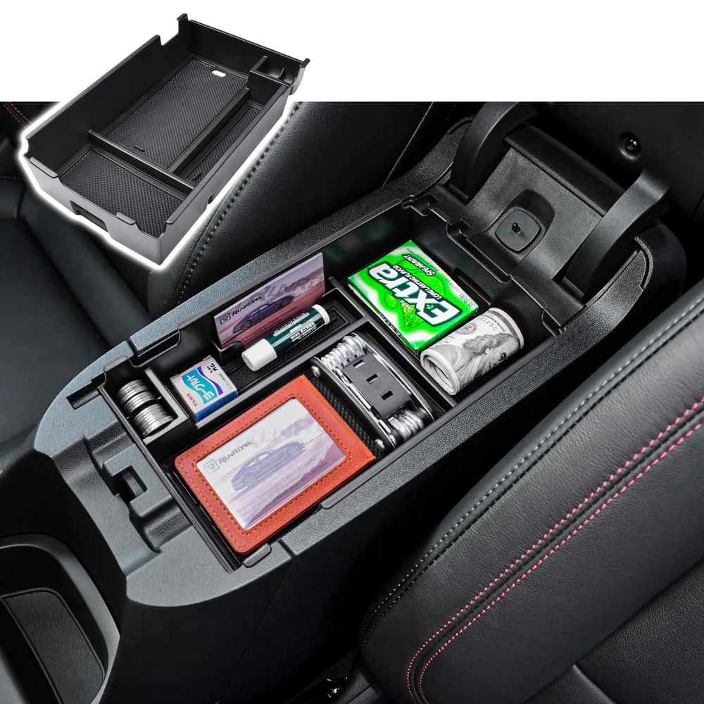 RUNROAD center console organizer in Equinox front view shows tidy storage.