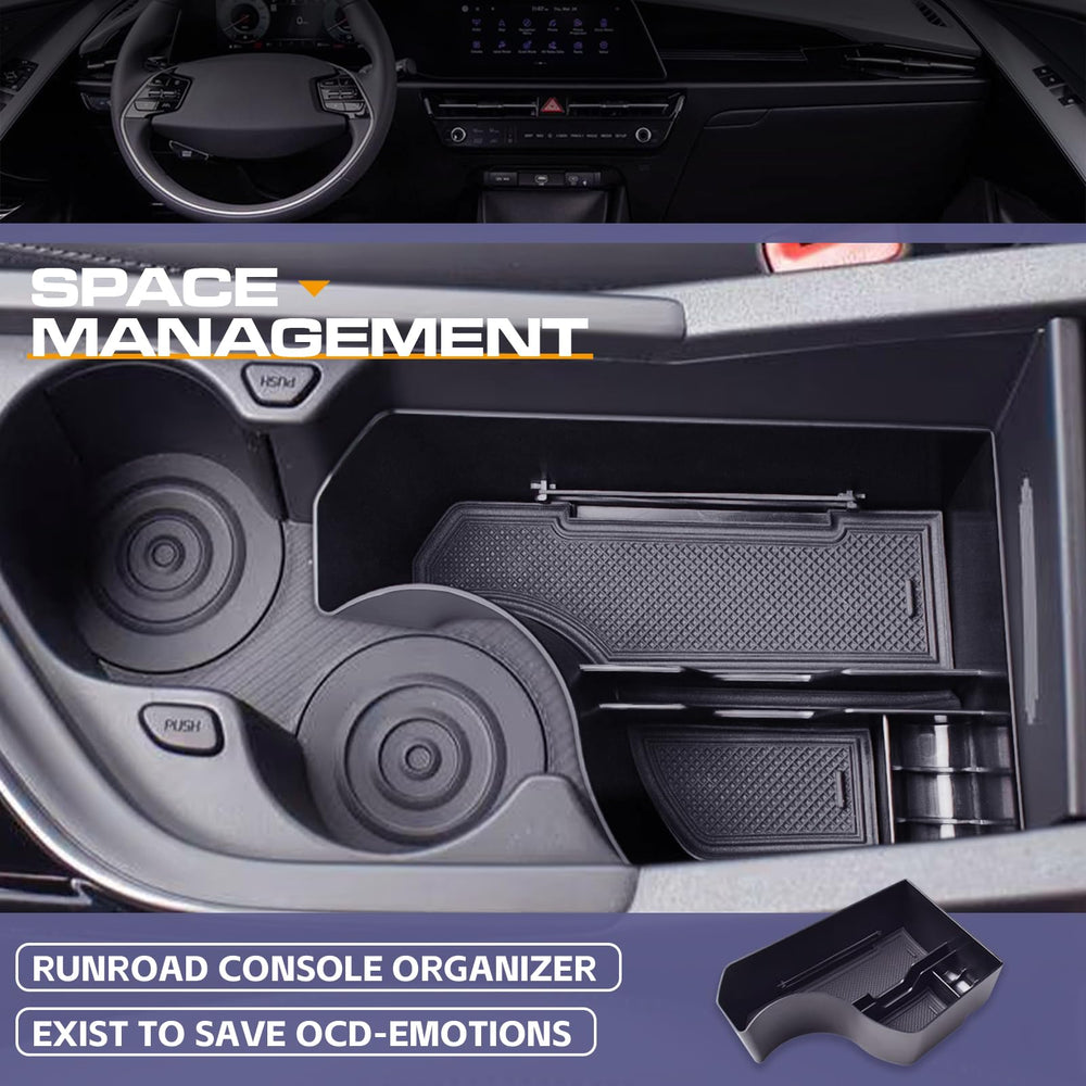 RUNROAD durable ABS tray for NIRO center console during daily driving.