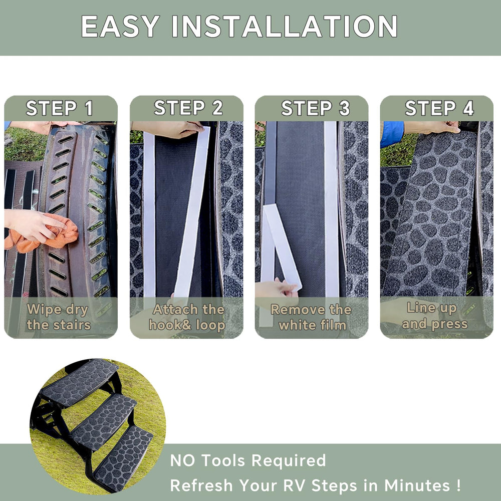 RUNROLE RV Step Covers provide non-slip protection on mobile stairs.