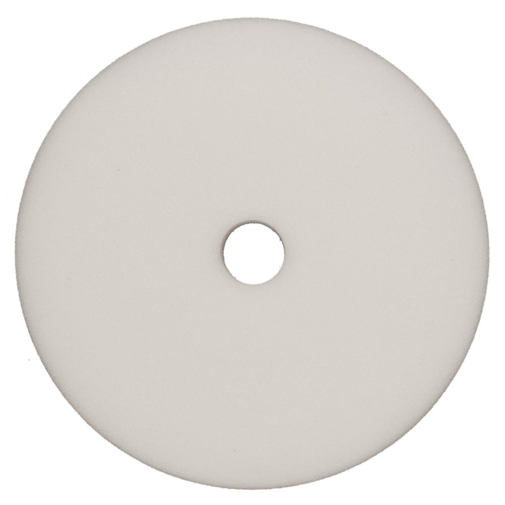 RUPES 150mm white D-A ultrafine pad side view shows even pressure distribution for balanced polishing.