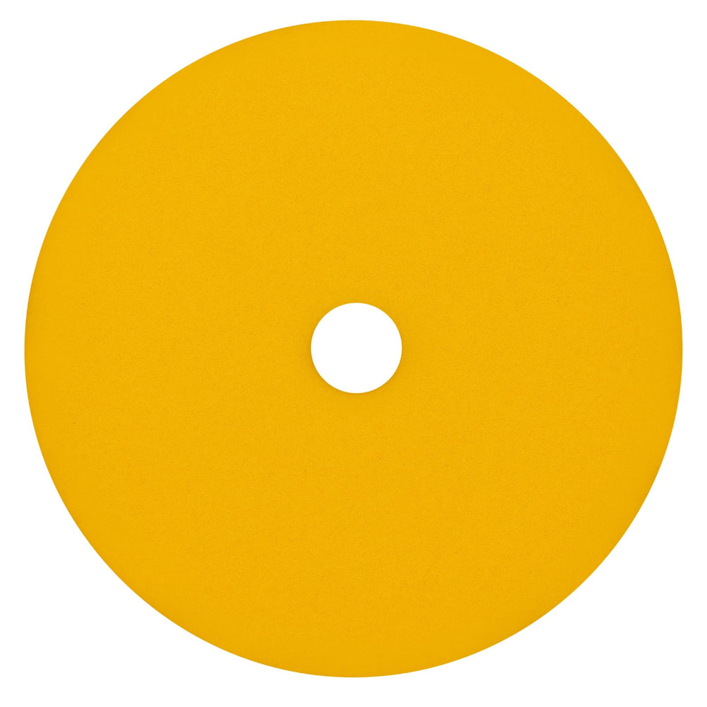 RUPES 150mm yellow D-A foam pad front view, ideal for refined finishing.