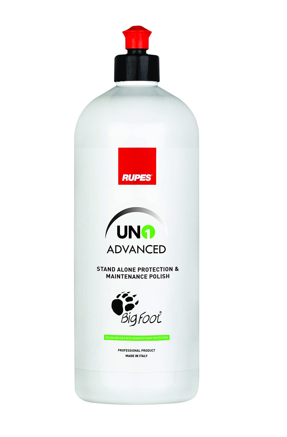 RUPES UNO ADVANCED polish bottle with stand-alone protection for durable shine.