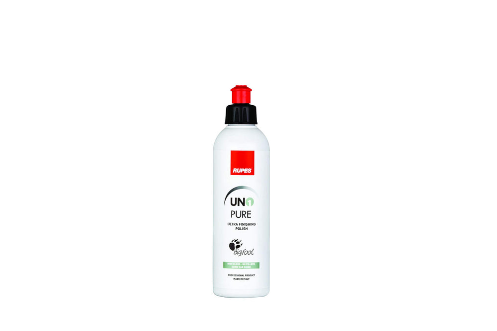 RUPES UNO Pure ultrafine polish bottle for showroom-ready finish and easy wipe-off