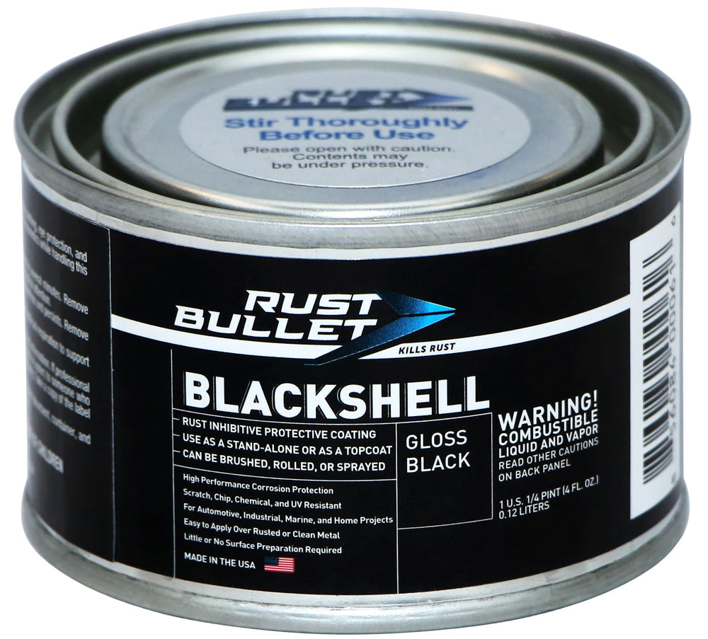 RUST BULLET BlackShell bottle with glossy finish and rust protection for metal surfaces.