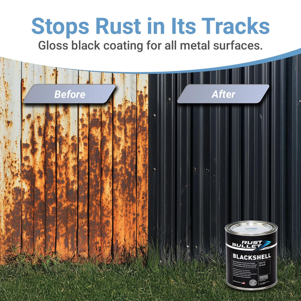 RUST BULLET BlackShell topcoat over painted surface, delivering long-lasting protection and a sleek look.
