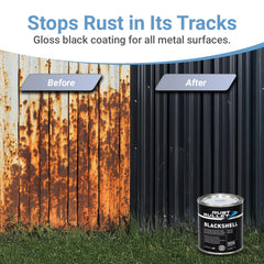 RUST BULLET BlackShell topcoat over painted surface, delivering long-lasting protection and a sleek look.