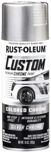 Rust-Oleum Custom Chrome Spray Paint on rims for a durable high-gloss chrome finish.
