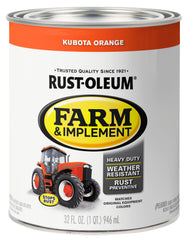 Rust-Oleum Farm & Implement Kubota Orange enamel on metal surface; OEM color match enhances appearance