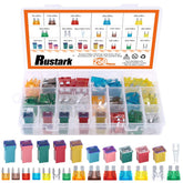 Rustark fuse kit front cover showing four fuse styles for quick car repairs.